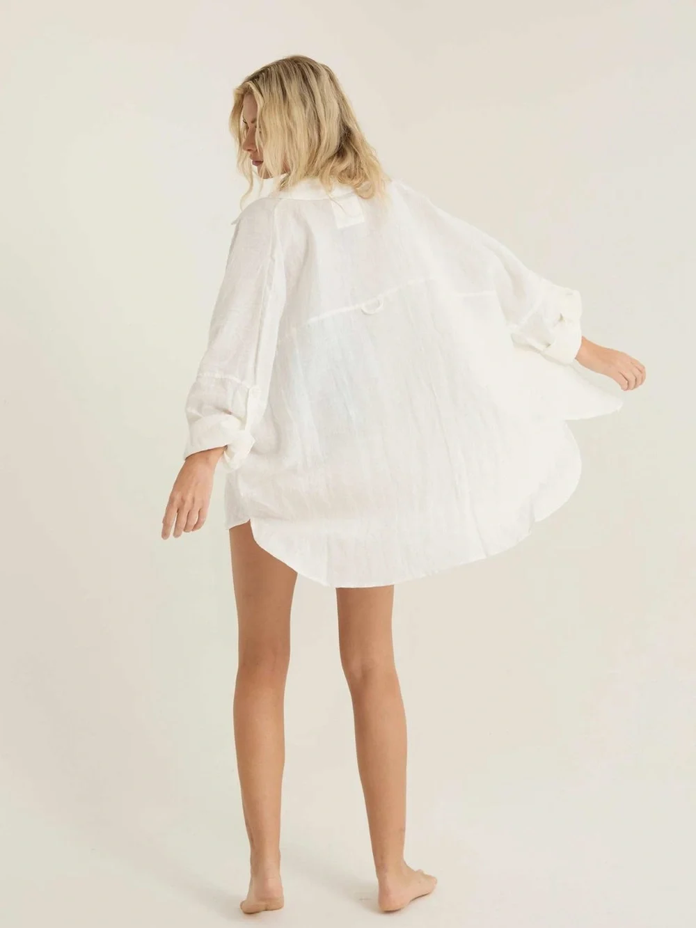 a.ren 100% Linen Boyfriend Shirt White Oversized Resort Beach CoverUp Size Large - Picture 2 of 15